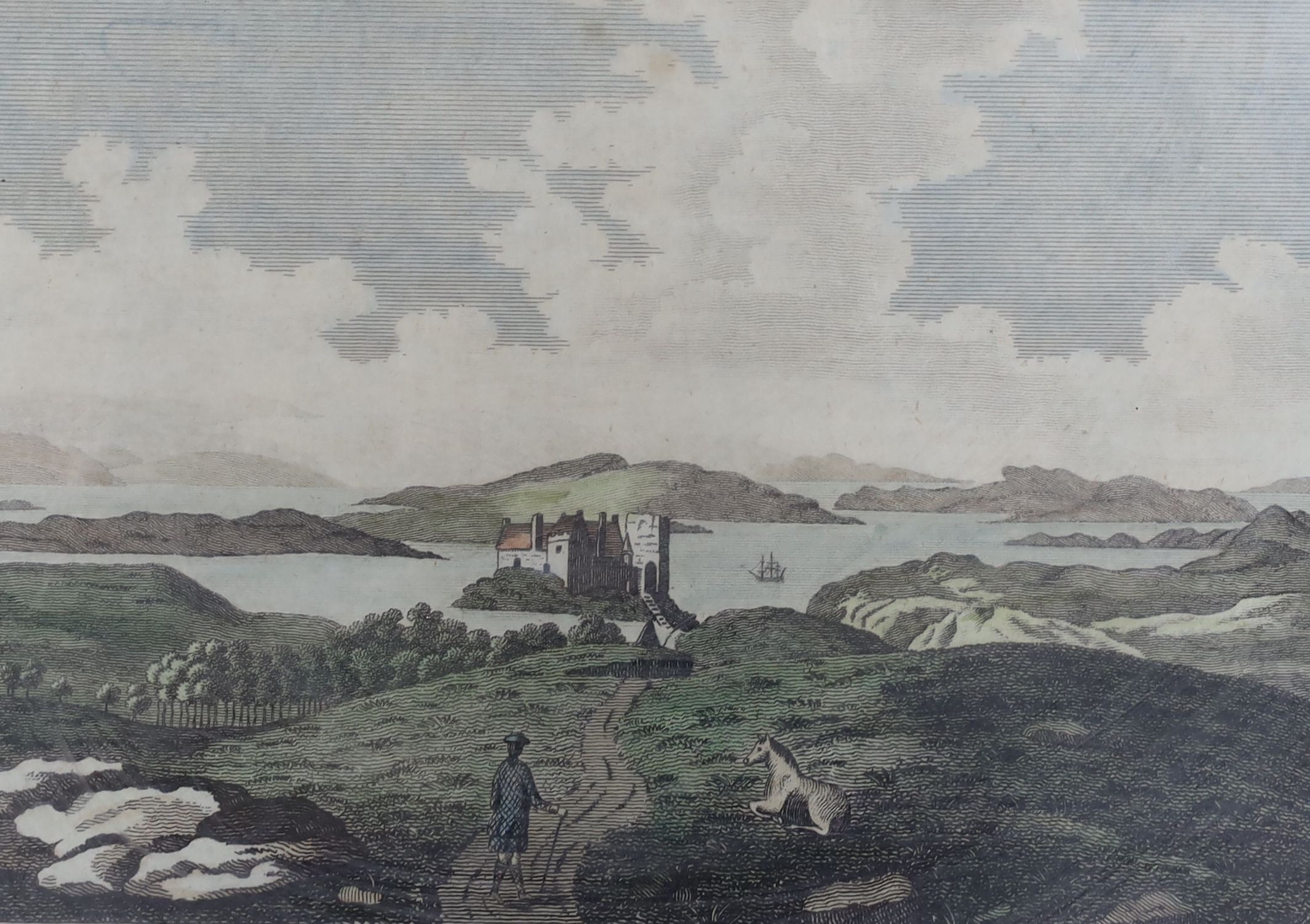 William Daniell, three coloured aquatints, Views of the Isle of Skye, 16 x 24cm and a pair of earlier engraved views by Eastgate